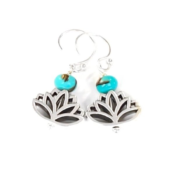 Lotus Flower Earrings 925 Sterling Silver - Picture 2 of 9